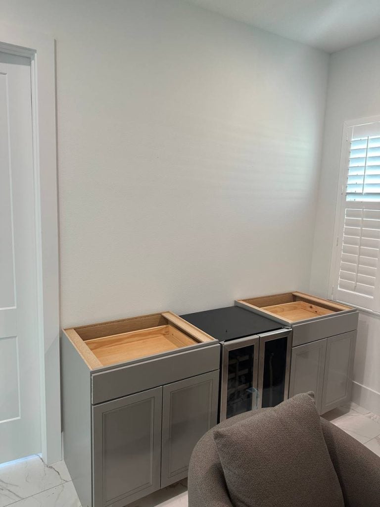 Wet bar cabinetry before the custom build