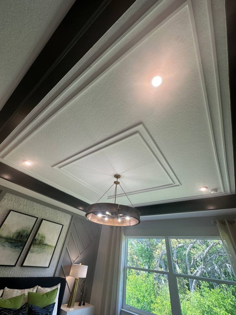 Coffered ceiling with layered crown molding